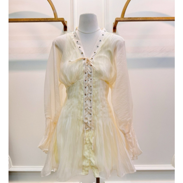 Sassy Dress Korea Cream Lengan Panjang Lace Up | Elegant Party  Casual Dress