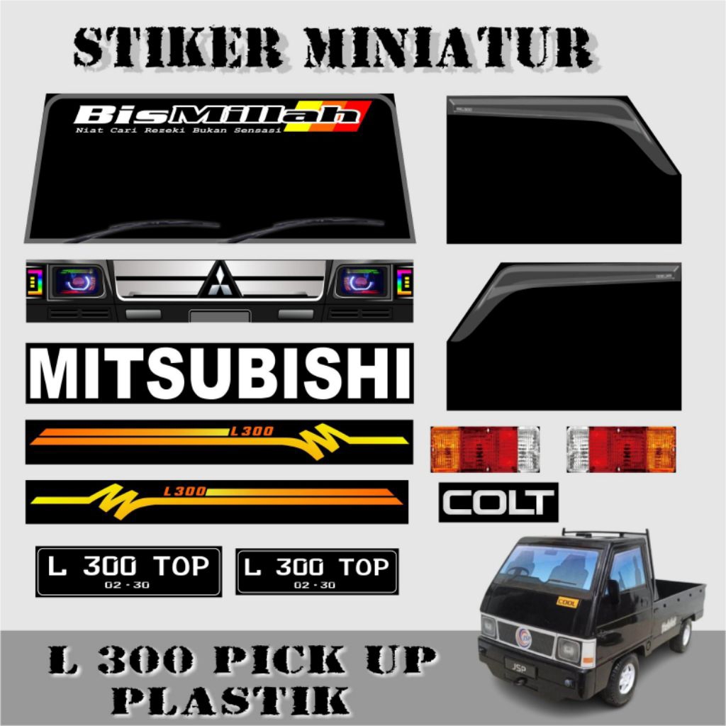 Sticker Miniatur Mobil Mainan Pick up L300 Plastik Cromo Laminasi Tahan Air Variasi Biled