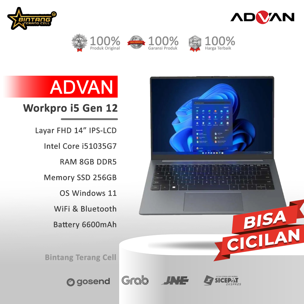 Laptop Workpro i5 Gen12 8/512 14"  + Tas Garansi Resmi