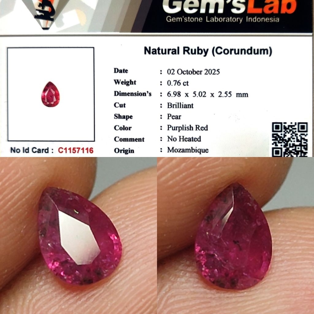 Natural Ruby No Heated Under 1ct  GLI Material Crystall Nice Color Good Luster Siang Malam