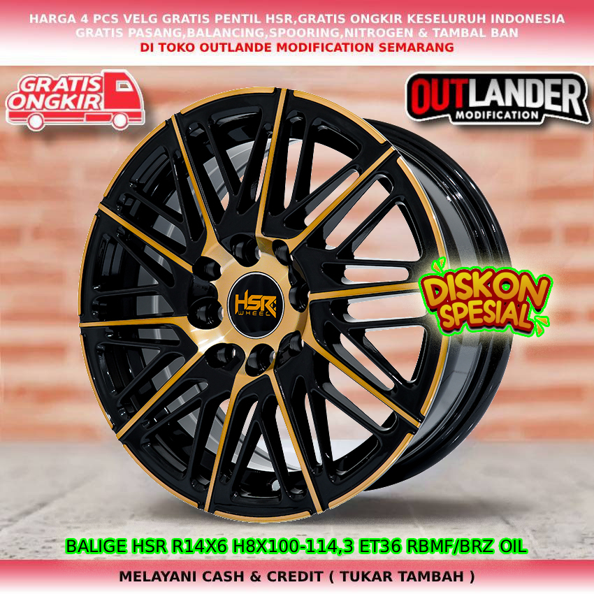 Velg racing ring14 untuk mobil Yaris| Ayla| Sigra| Sirion| dll velg hsr balige R14
