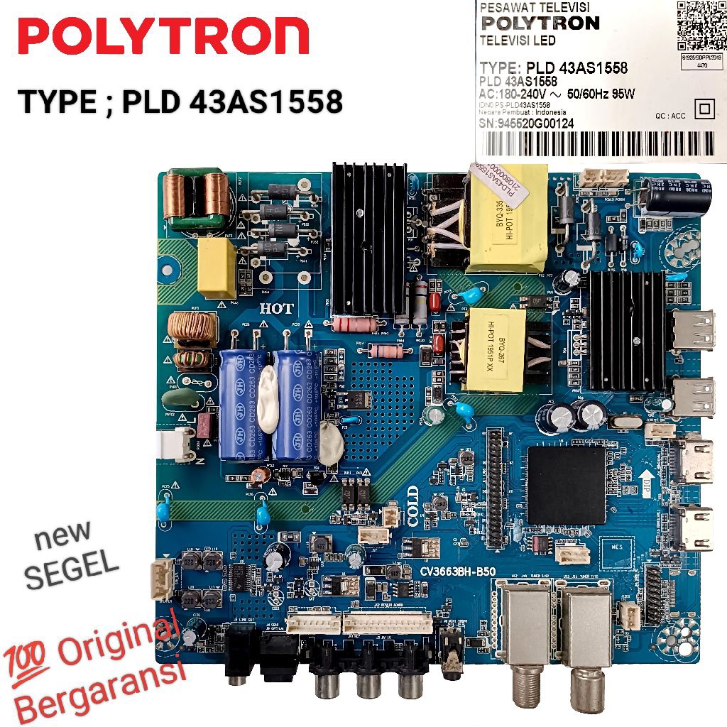 Power Suplai & Mainboard SMART TV POLYTRON 43" 43AS1558 PLD43AS1558 PLD 43 AS1558 43 inch Part Mesin