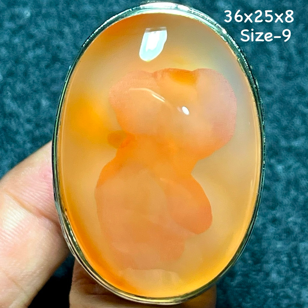 Cincin Batu Akik Natural Cempaka Motif Ikan Jumbo (Asli Alam)