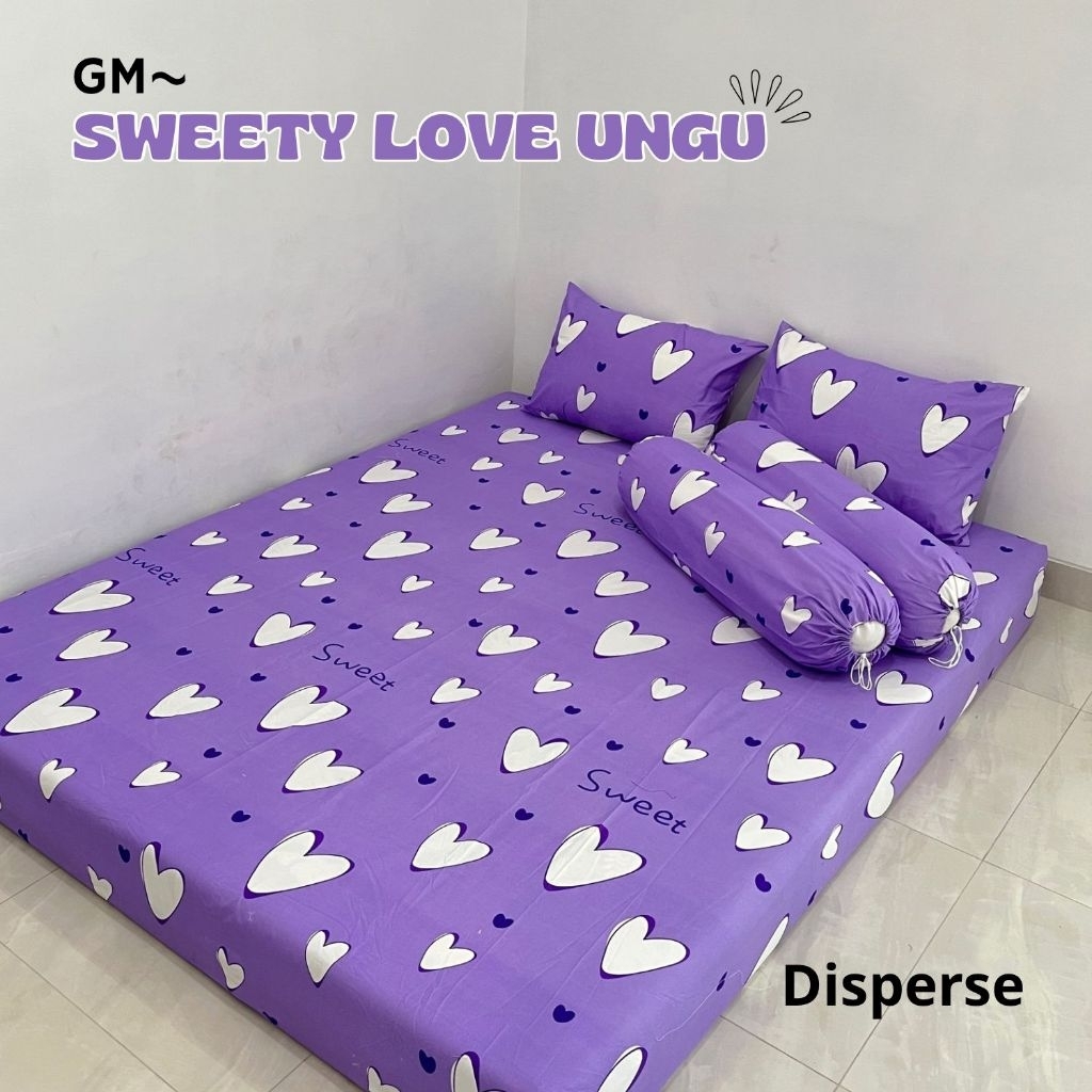 Sprei Motif Lucu Sweety Love Ungu 120 160 180 Bahan Nyaman Berkualitas Set Sarung Bantal Sarung Guli