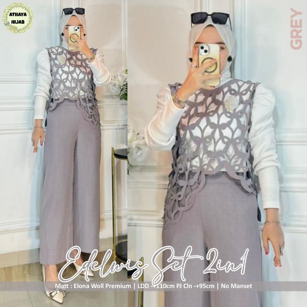 SETELAN WANITA SETCEL MODEL TERBARU KEKINIAN EDELWIS 2IN1 SET BY ATHAYA ORIGINAL BEST SELLER PAKAIAN