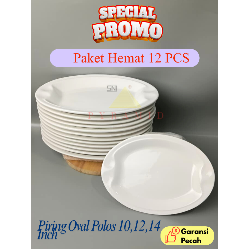 [12 PCS] PYRAMID PIRING OVAL POLOS KERAMIK I harga lusinan piring keramik