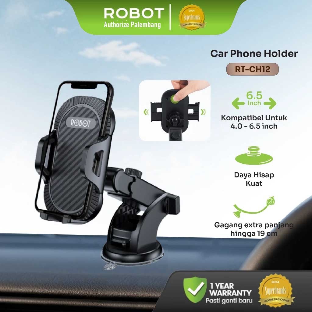 ROBOT Car Holder HP Mobil / Phone Holder Dashboard & Kaca Auto Lock Suction Cup Kuat Anti Goyang 360