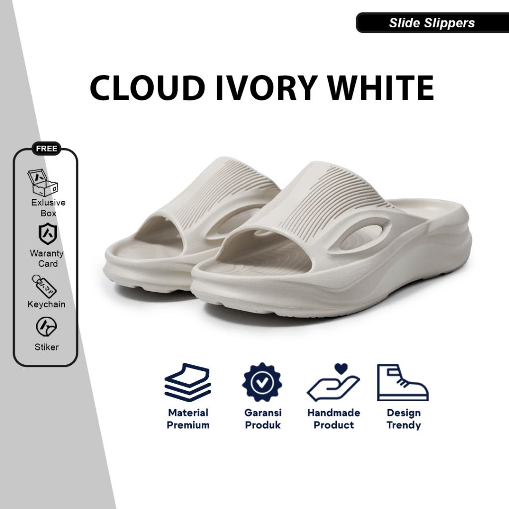 Sandal Slop Recovery Pria Wanita Terbaru 2025 Sendal Selop Distro Cloud Putih Gading Sepatu Lokal ID