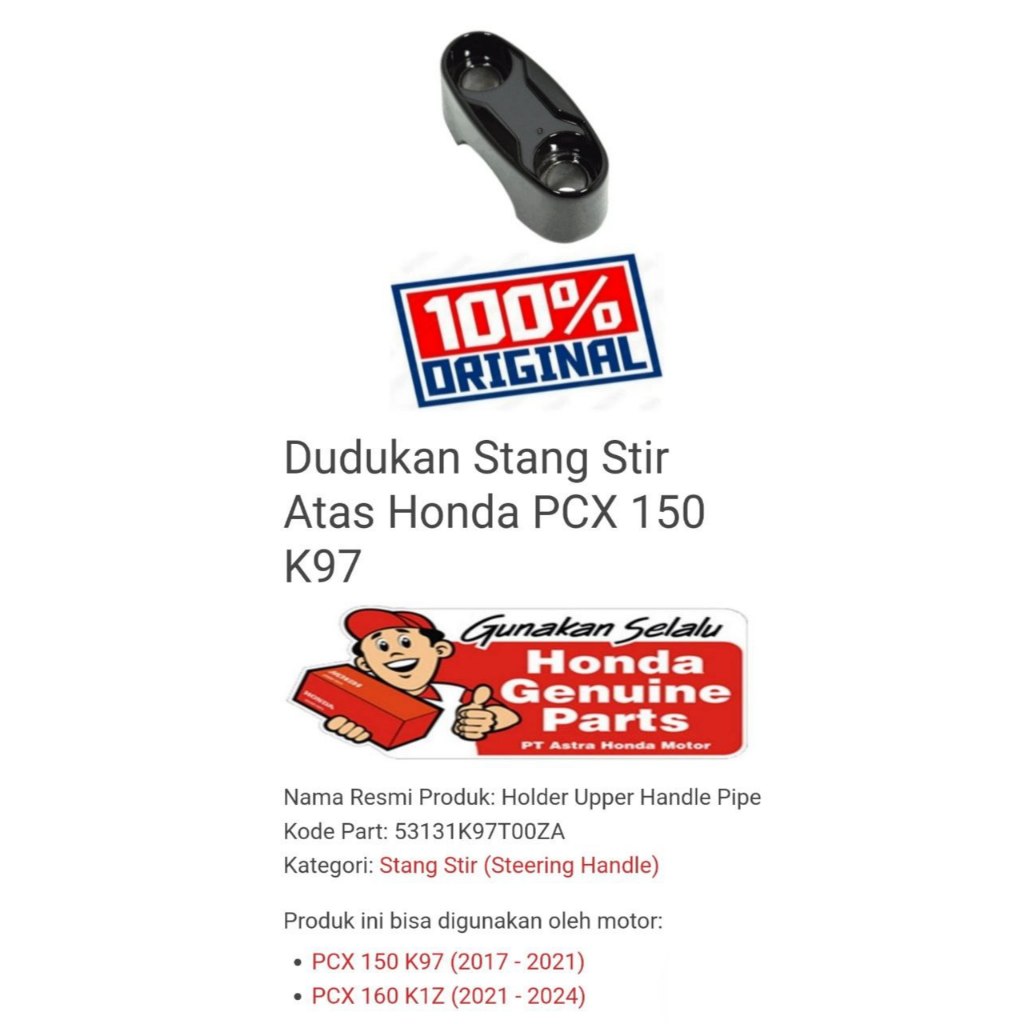 Holder Jepitan Raiser Stang Stir PCX 150 160 Asli BARU Honda