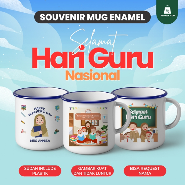 Souvenir Mug Enamel / Souvenir Hari Guru Nasional / Souvenir Enamel Custom / Gift