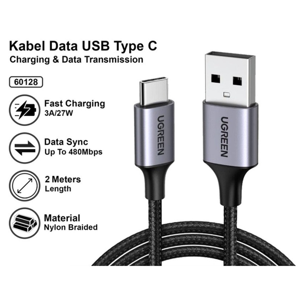 KABEL DATA UGREEN TYPE-C NYLON 2M