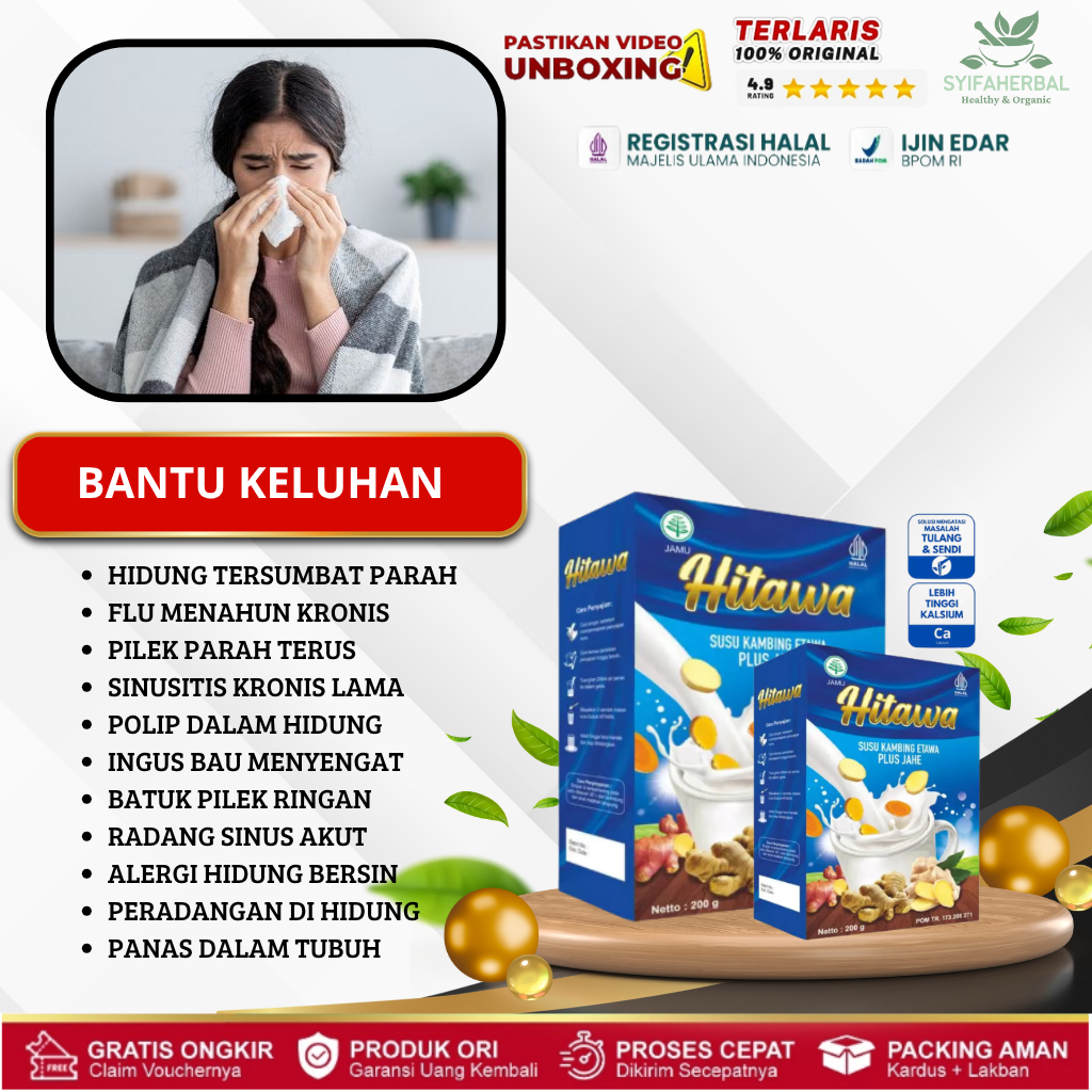 HITAWA OBAT FLU PILEK SINUSITIS MENAHUN POLIP HIDUNG TERSUMBAT INGUS BAU RADANG SINUS BATUK PILEK BE