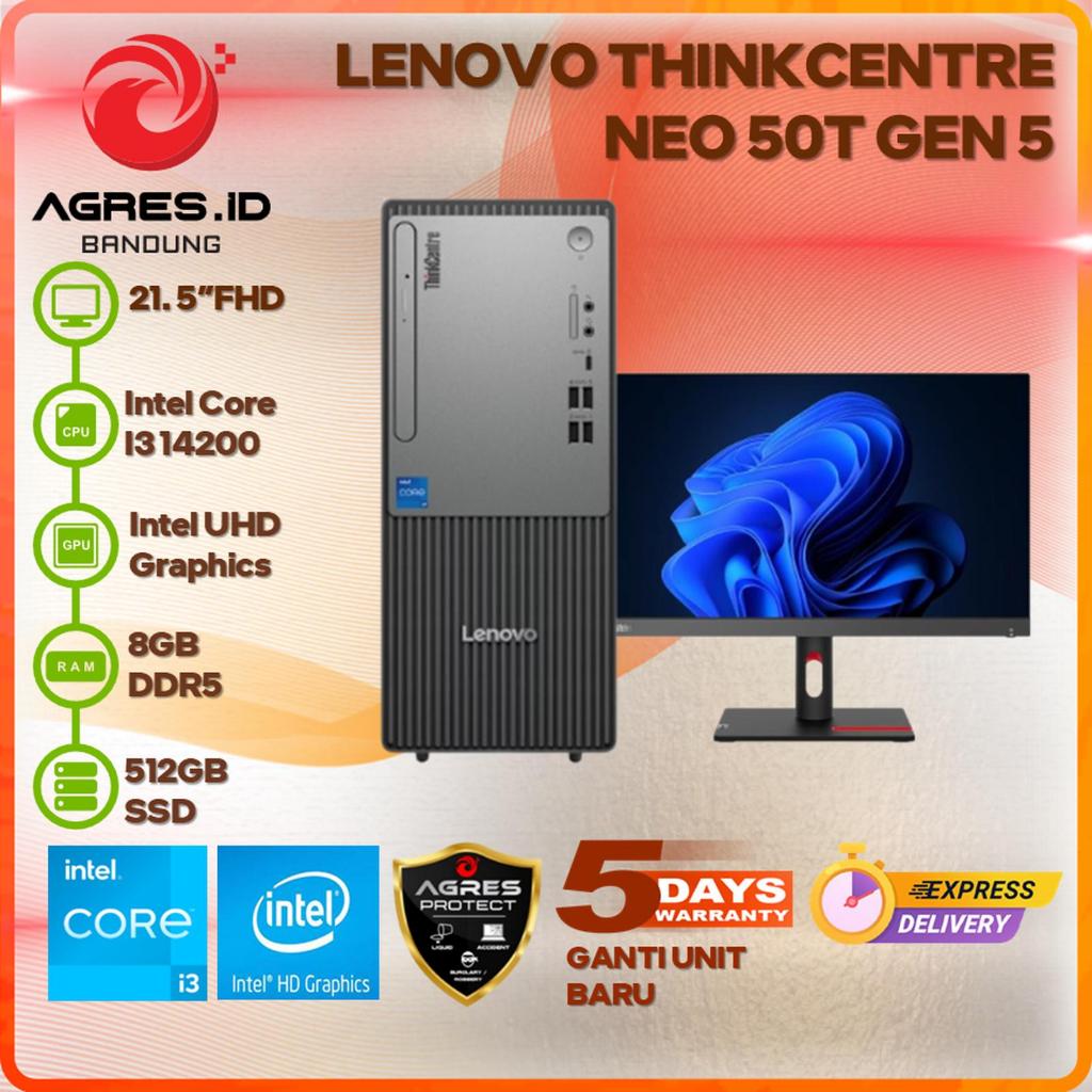 LENOVO THINKCENTRE NEO 50T GEN 5 I3 14100 8GB 512GB + MONITOR 21.5" FHD IPS