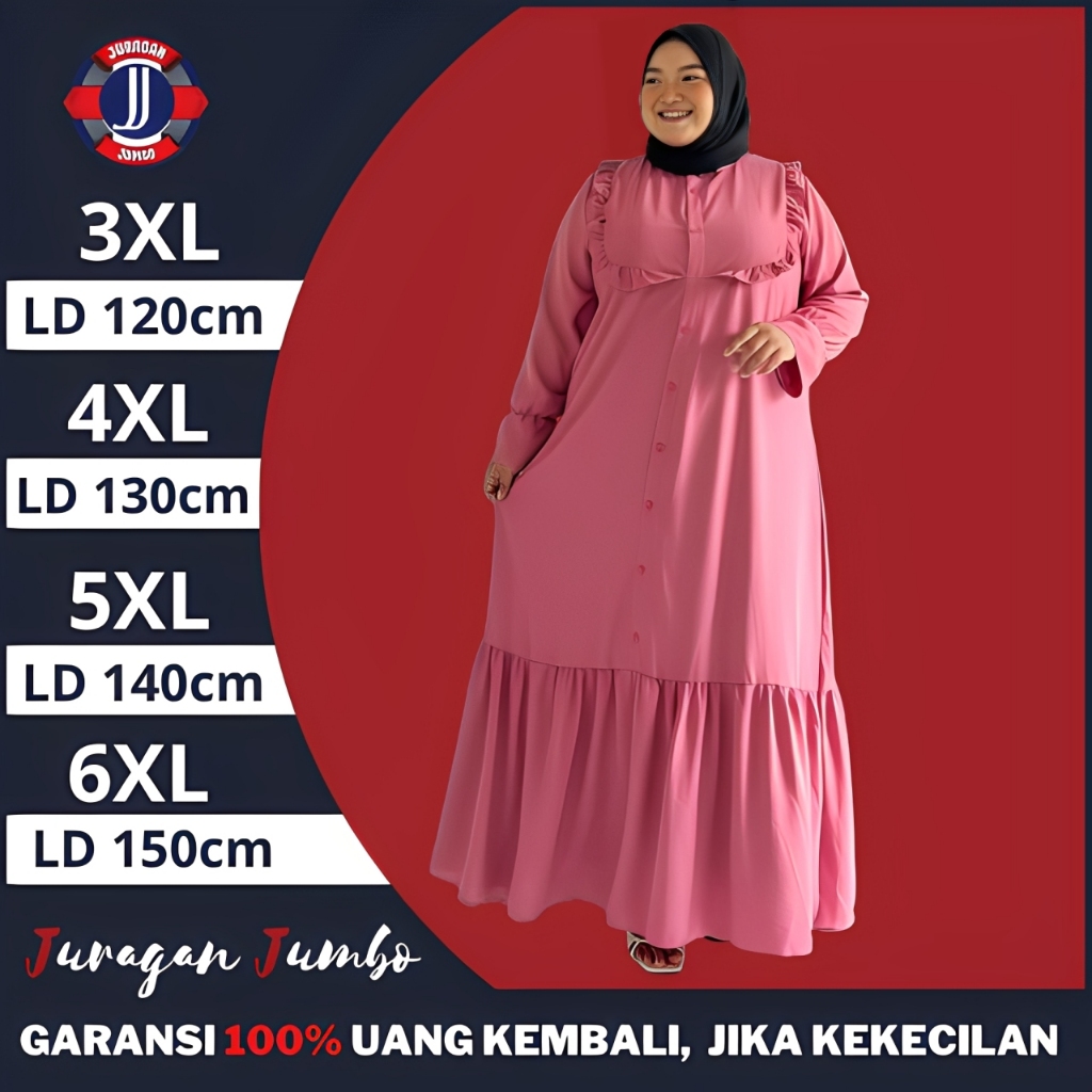 Gamis Jumbo LD 120 130 140 150 Crinkle Premium Lebaran Syari Terbaru Polos Mewah Elegan