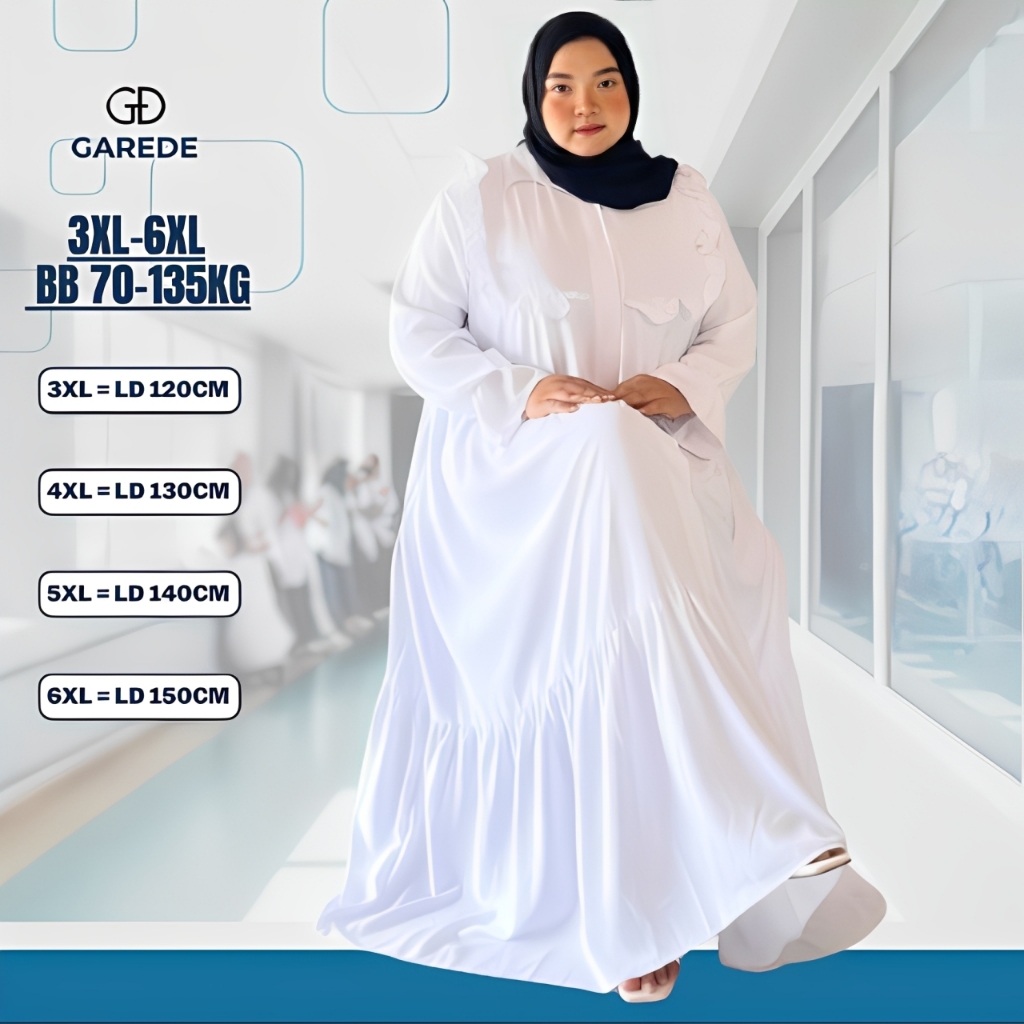 Garede - Gamis Jumbo LD 120 130 140 150 Putih Polos Syari Crinkle Premium