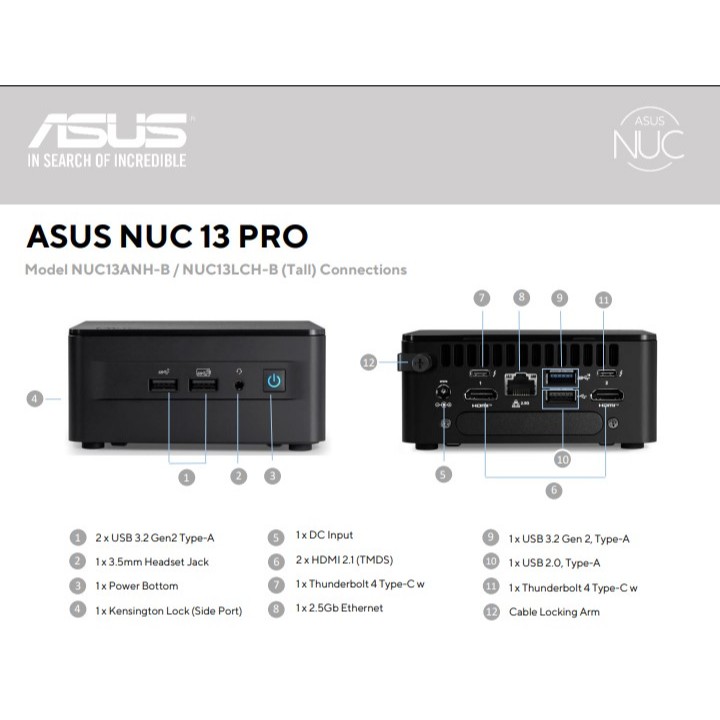 ASUS Nuc 13 Pro Mini PC Intel Core i5 13420H Gen13 SSD NVME RAM DDR4 - ASUS NUC ANHH5
