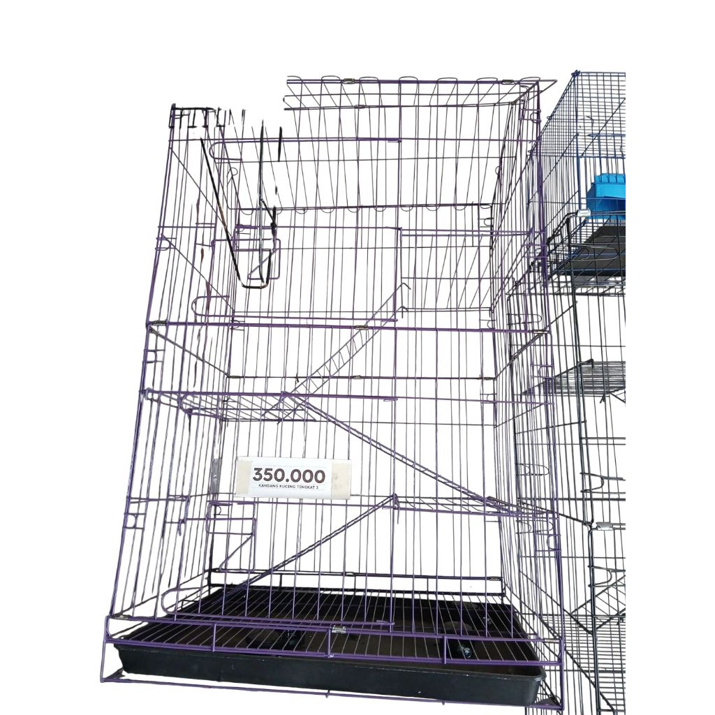 KANDANG KUCING BESI TINGKAT 3 RUMAH+RODA UK 40X60 CM (Bisa di lipat/Bongkar pasang) Warna Random