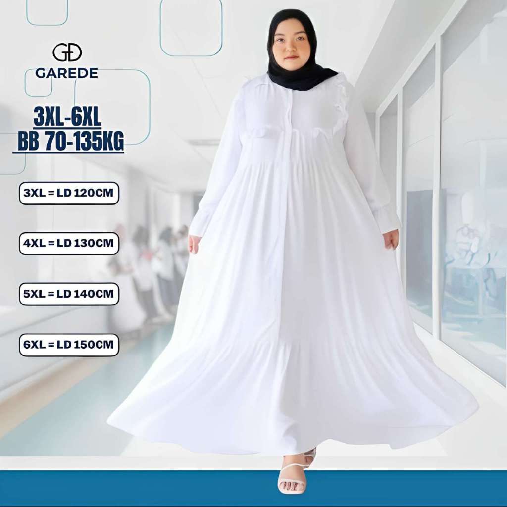 Garede - Baju Gamis Jumbo Syari Terbaru Polos Premium Mewah Elegan Abaya Putih LD 110 120 130 140