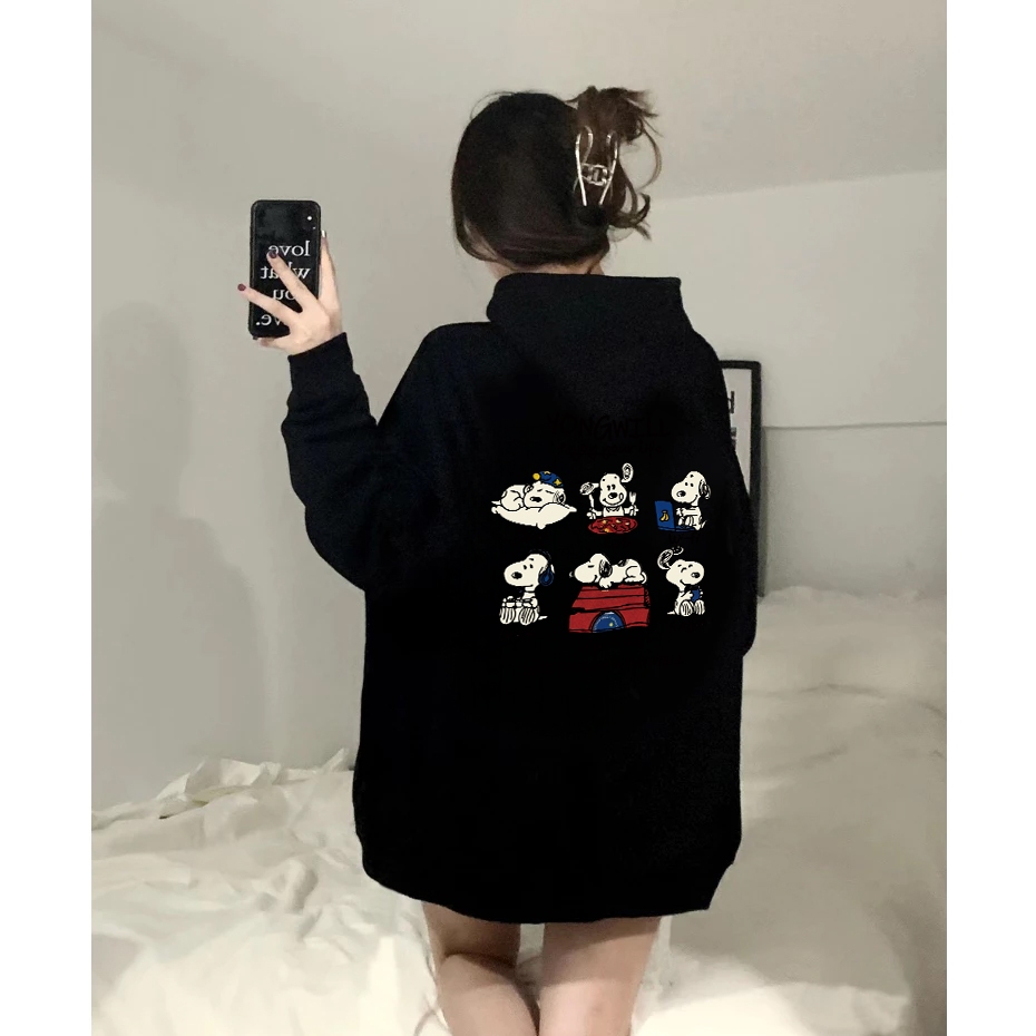 MONSEUR Hoodie lengan panjang wanita Korea dengan motif lucu Snoopy/Sweater Korea Lengan Panjang/Swe