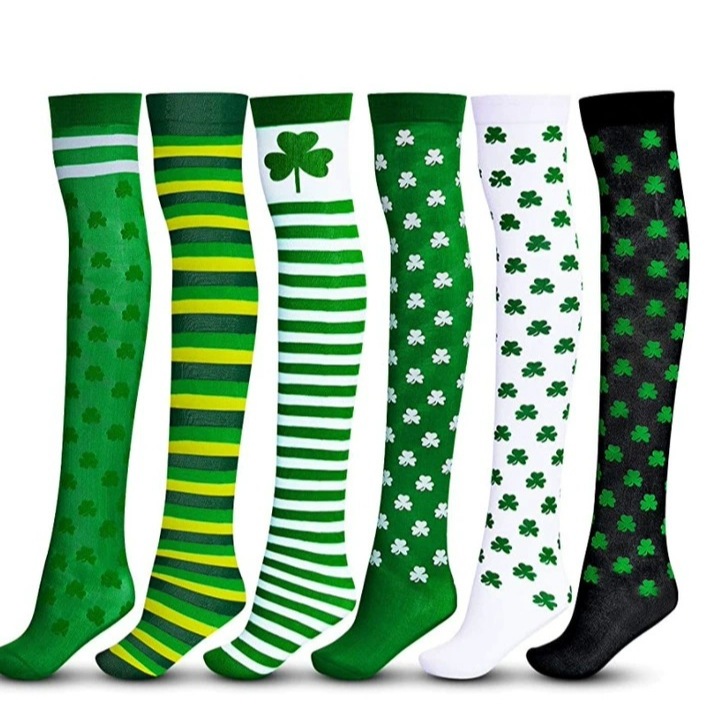 Irish Festival stockings, St. Patrick's stockings, clover printed stockings styles