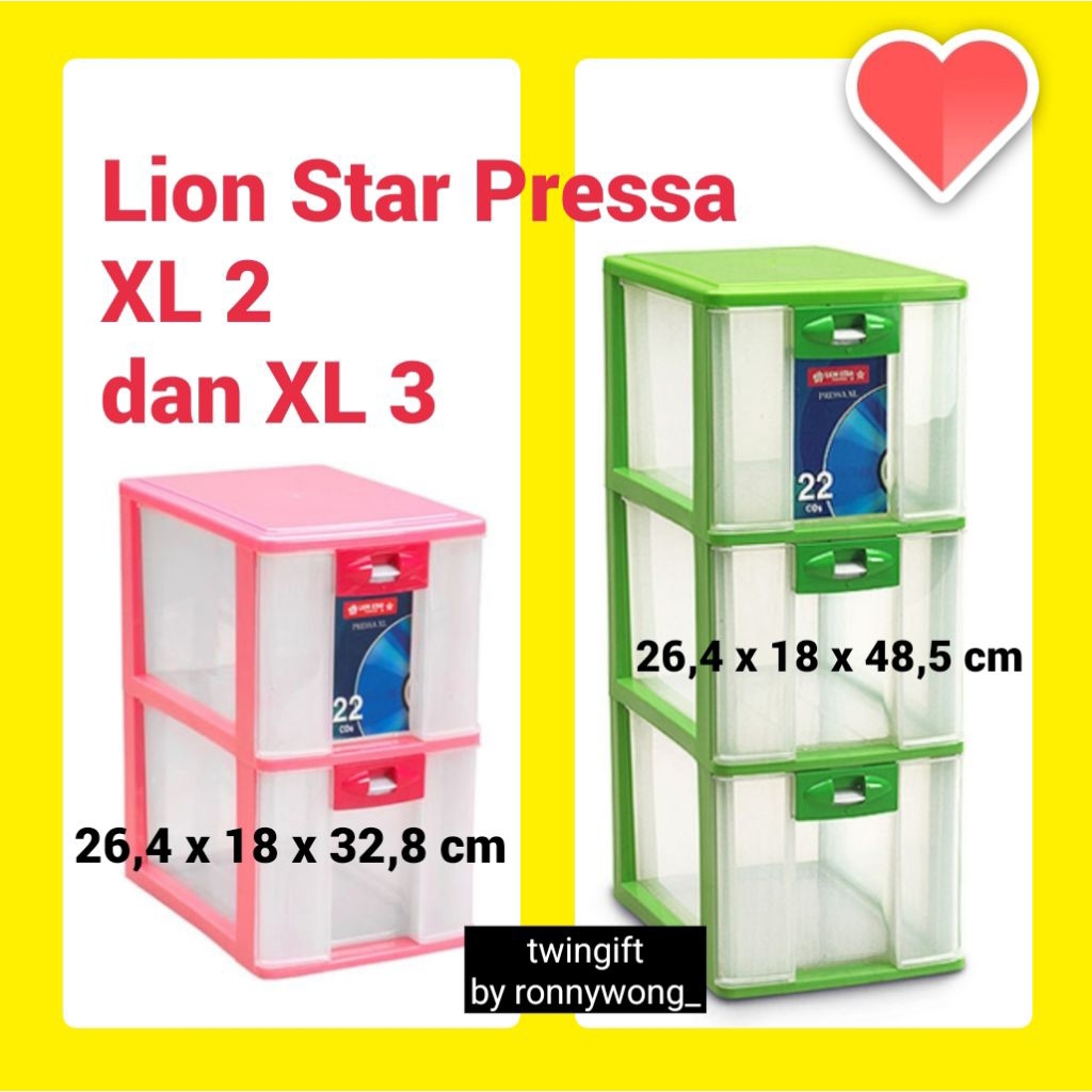 Rak Container Laci, Lion Star, ukuran besar, susun 2 dan susun 3, dilengkapi pengunci laci sistem te