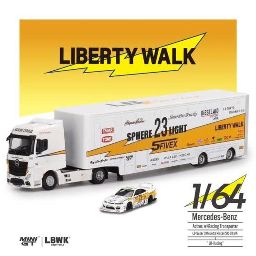 Mini GT Mercedes Actros & Nissan Silvia S15 LB Racing Transporter Set