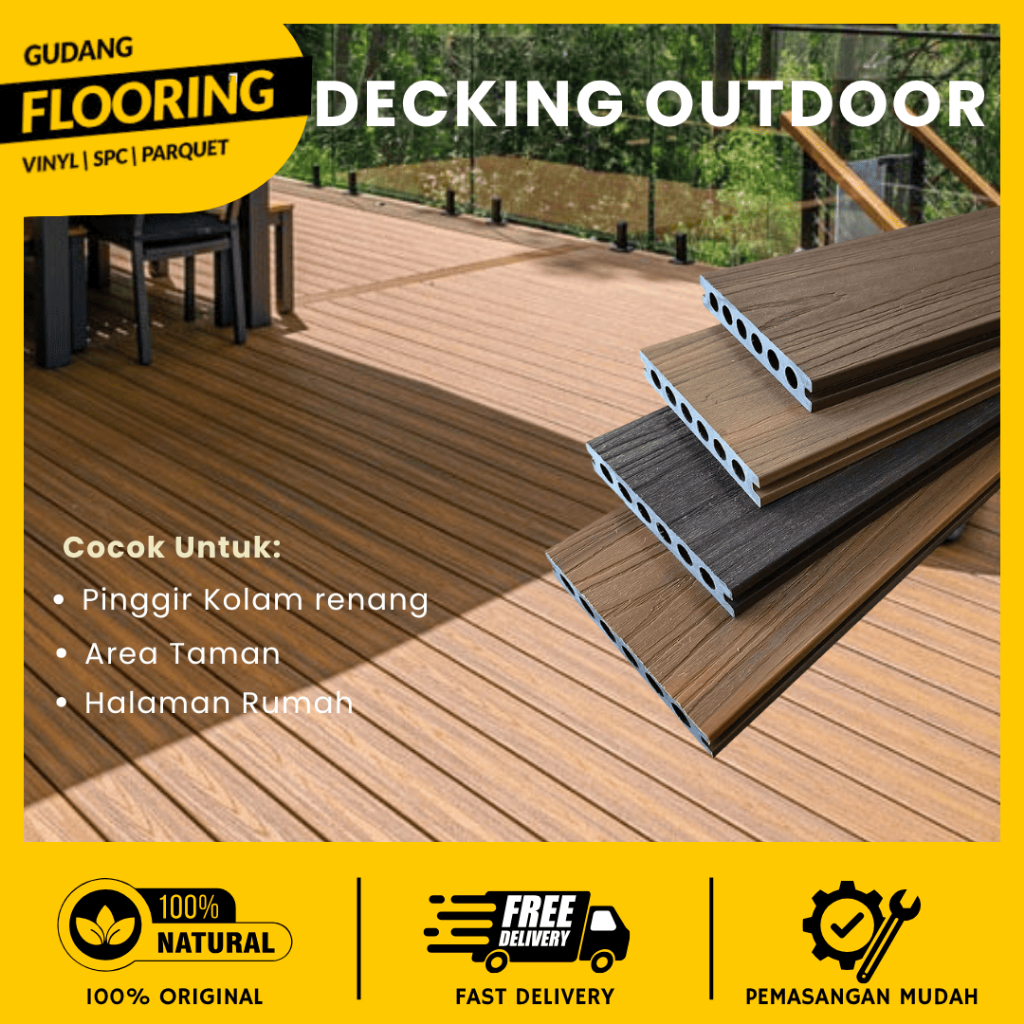 WPC Decking Outdoor Lantai Kayu Kolam Renang / Taman |  WPC Flooring Lantai Motif Kayu