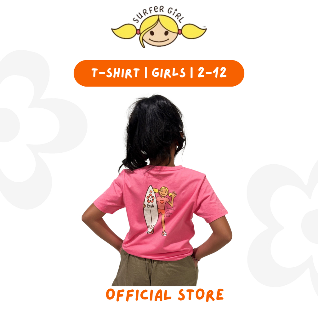 Surfer Girl Summer Surf I Love Bali Girls Pink Tee | Kaos Surfer Girl | Kaos Anak Perempuan Pink | K