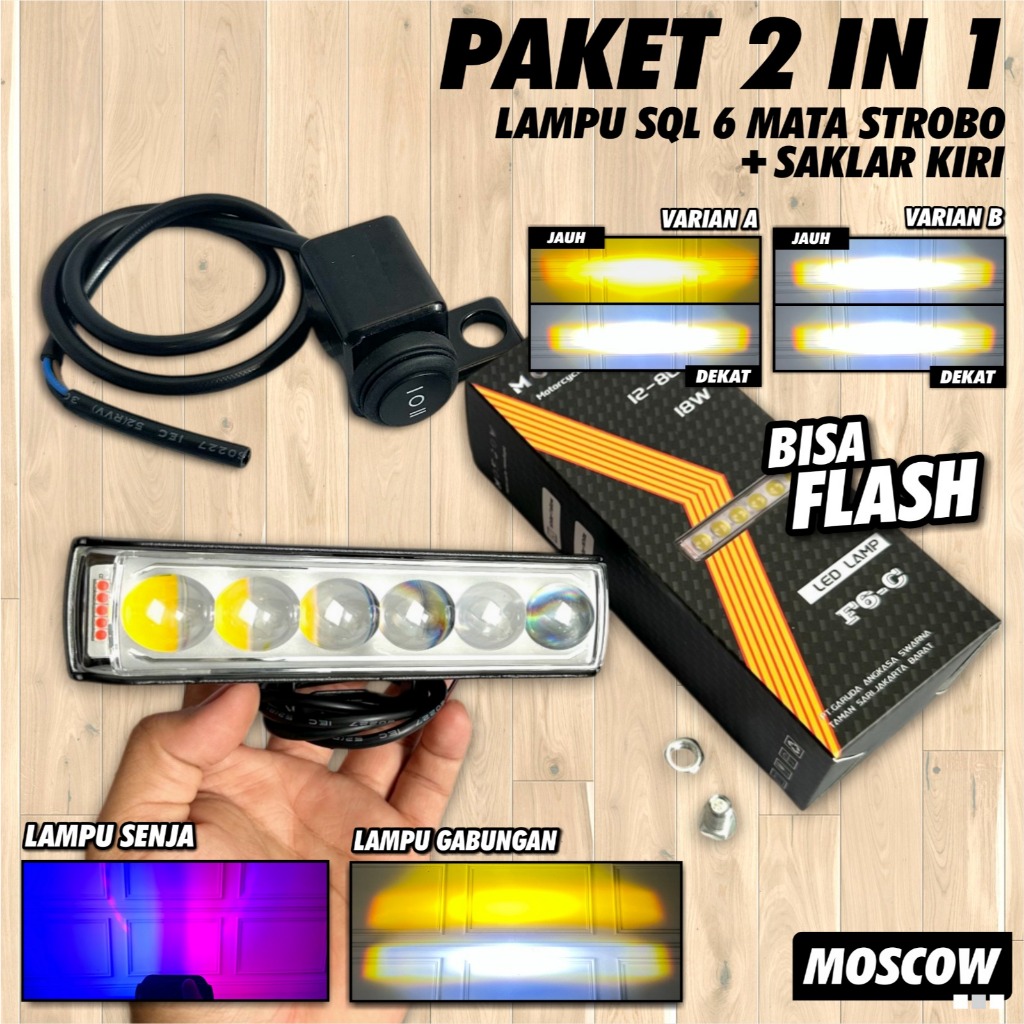 LAMPU TEMBAK SQL 6 MATA SAKLAR LAMPU TEMBAK D2 LASER ON OFF ON SPION SAKLAR LAMPU ON OFF LED HIGH LO