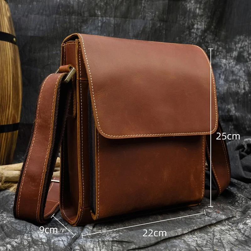 Tas Selempang Kulit Asli Pria – Gaya Retro Messenger dengan Crazy Horse Leather