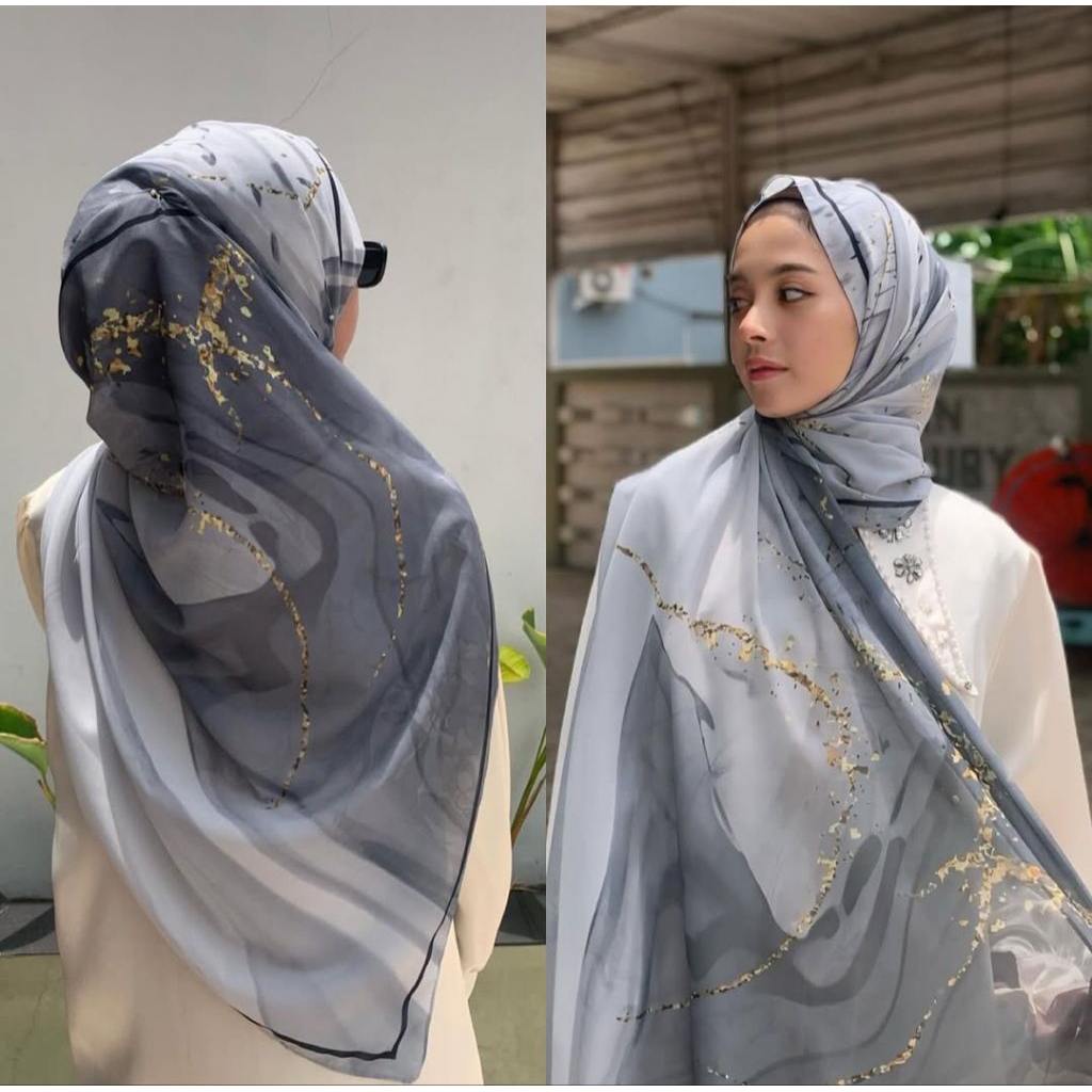 Pashmina Marble Pastel Ceruty Babydoll / Pashmina Motif Marble Gradasi / Pashmina Printing Motif Gra