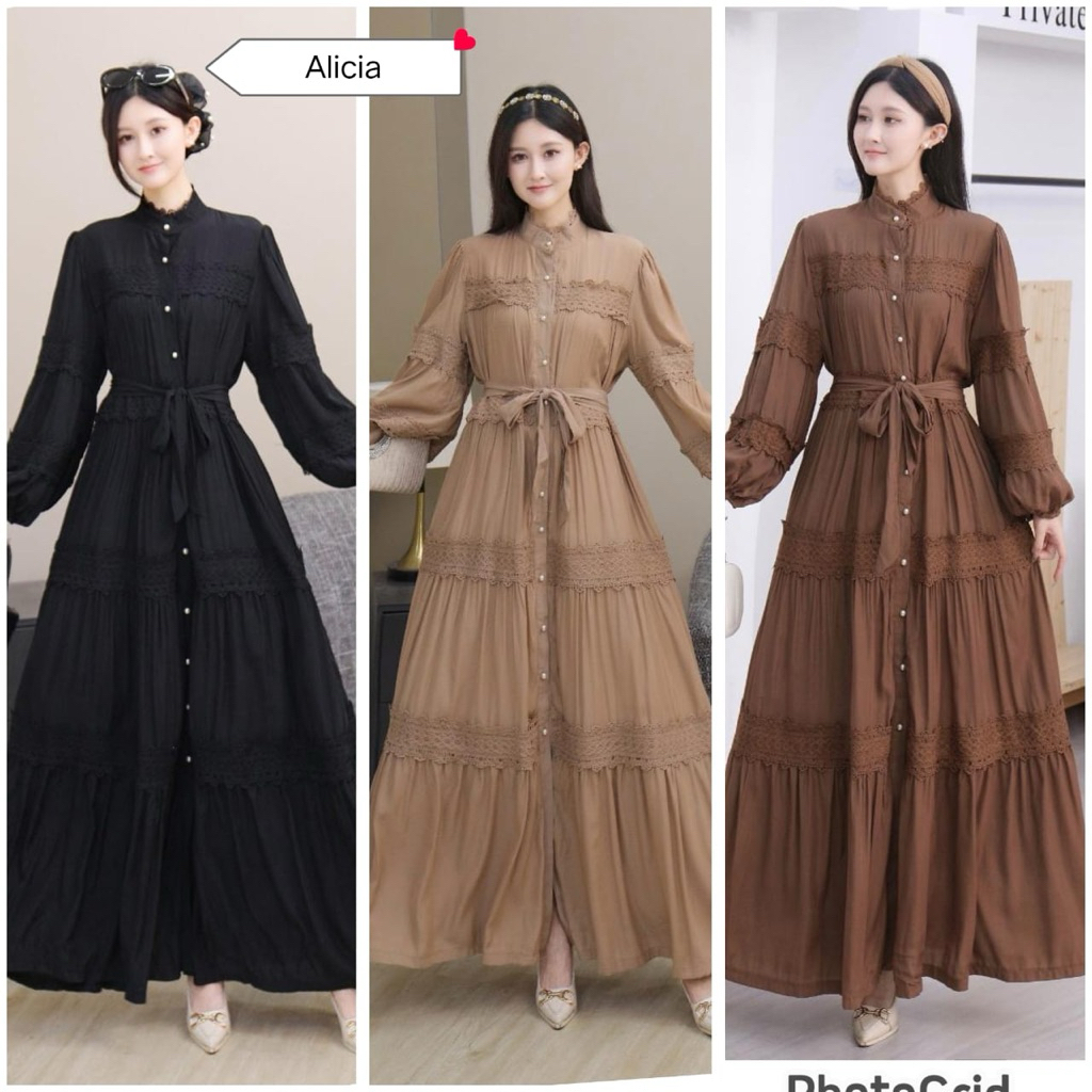 gamis alicia, gamis kev, gamis bangkok, gamis putih, white maxi, dress katun bordir, gamis eyelet, g