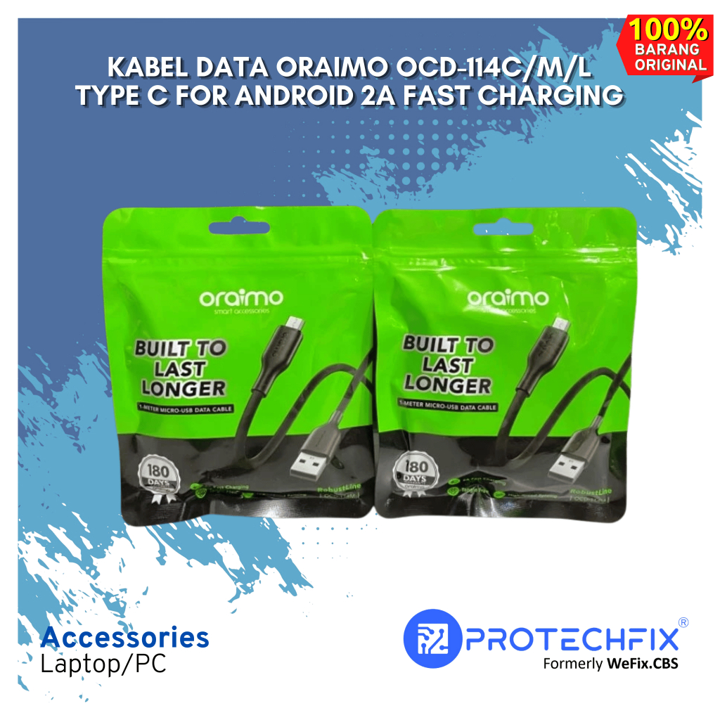 KABEL DATA ORAIMO OCD-114C/M/L TYPE C FOR ANDROID 2A FAST CHARGING