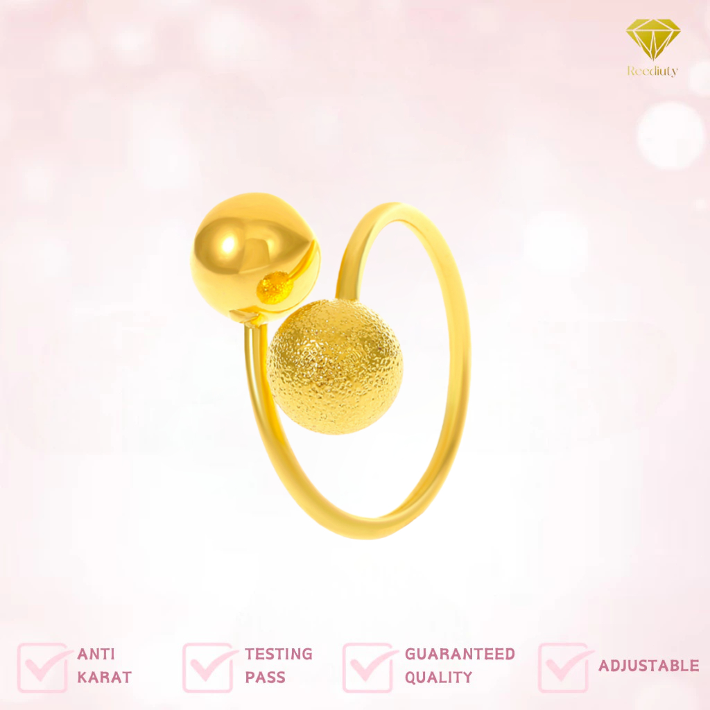 Cincin Emas Bertekstur Halus dengan Manik Emas  Cincin Sederhana Berkualitas Tinggi untuk Wanita
