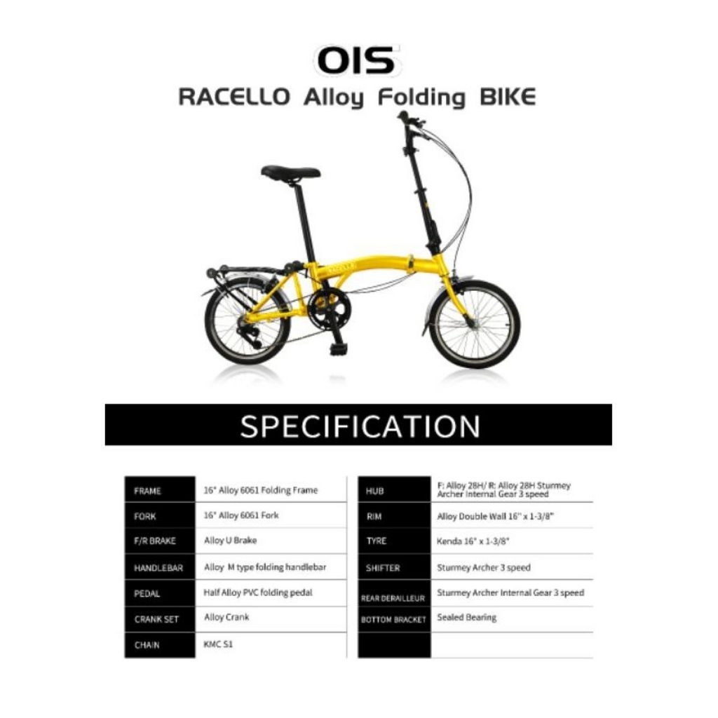Sepeda lipat Racello OIS Trifold 16inch