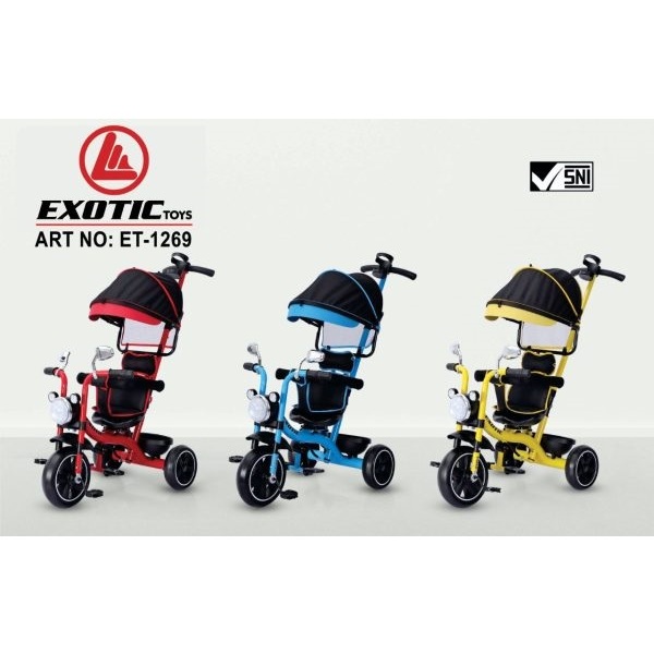 Sepeda Anak Roda Tiga Exotic ET-1269 Tricycle Ada Musik Lampu dan Keranjang Ride on Toys
