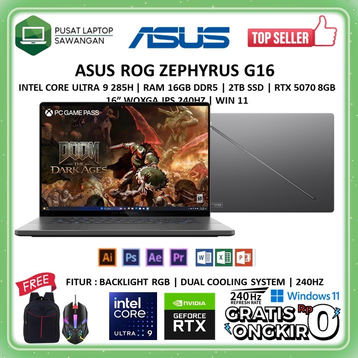 Laptop Gaming Terbaru Asus ROG Zephyrus G16 Intel Core Ultra 9 285H Ram 16GB 2TB SSD Windows 11