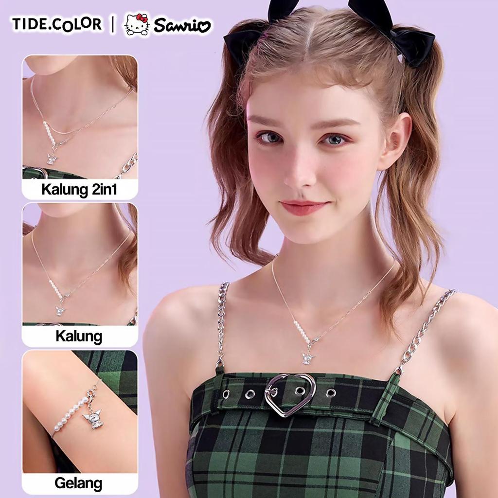 ZGO Necklace 2in1 Kalung Gelang Wanita Kuromi S925 Original Sanrio Lapis Emas Gold 18K Tidecolor Sil
