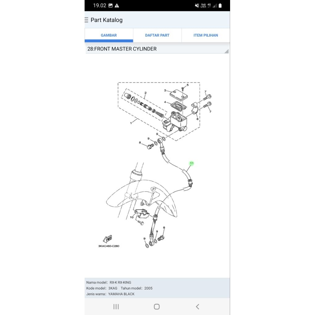 slang selang rem depan yamaha rx king rxking rxk ori original