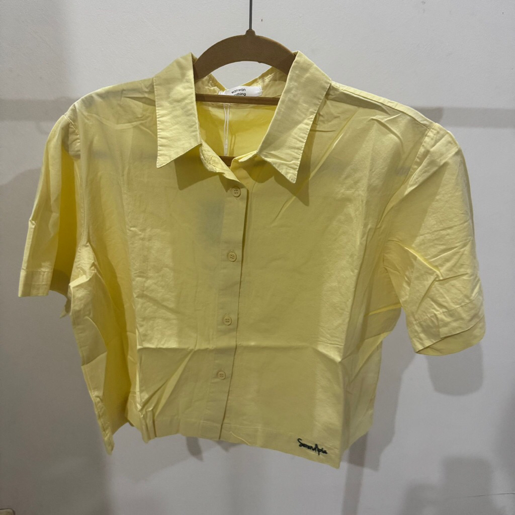 Baju atasan wanita blouse kuning croptop | Baju kerja | Baju kuliah | Baju atasan wanita kekinian | 