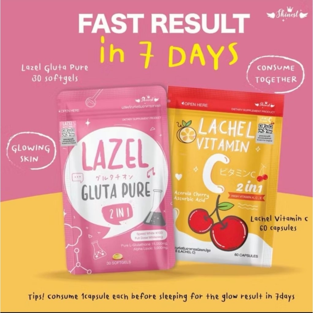 LAZEL GLUTA PURE + LACHEL VIT C MADE IN THAILAND