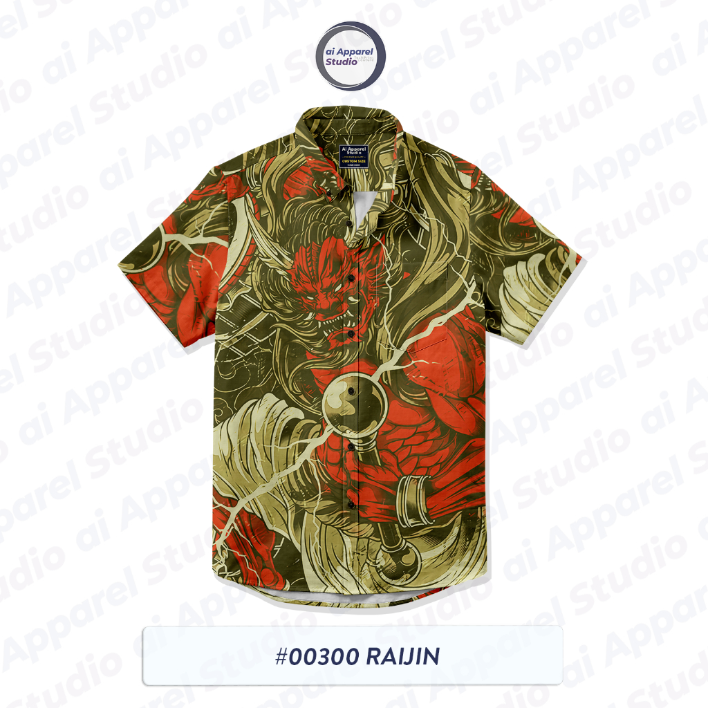 Kemeja Unisex Lengan Pendek #00300 YAKUZA RAIJIN Vibrant Bahan Polymicron