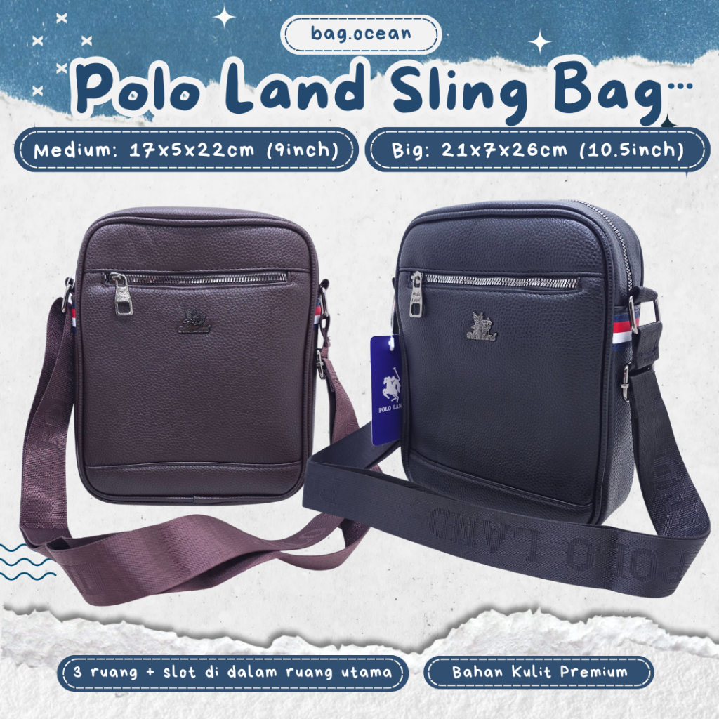 TAS SELEMPANG POLO LAND KARET BERMOTIF SIMPLE POLOS KOTAK BESAR 3 RUANG MURAH BESAR ORIGINAL IMPORT 