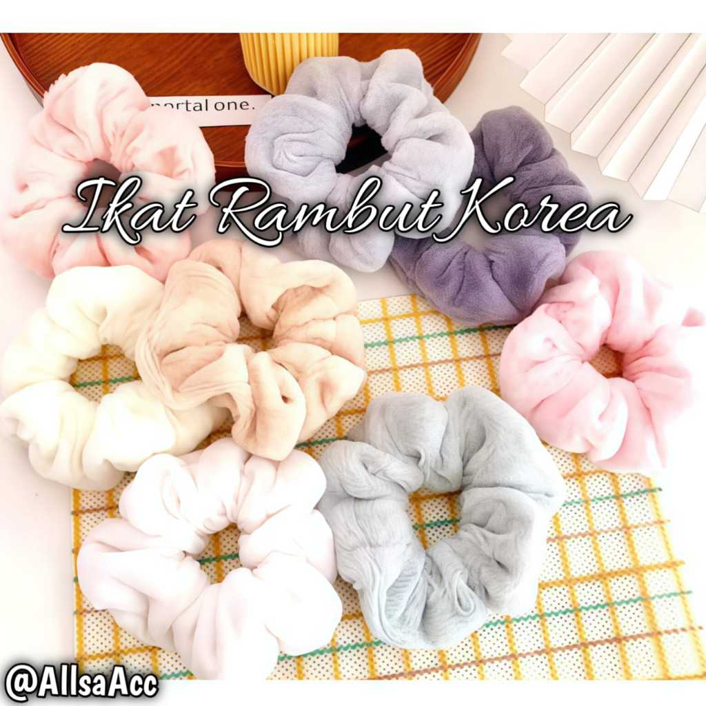 IKAT RAMBUT SCRUNCHIE BULU HALUS | HAIRBAND KUNCIRAN KOREA | CEPOL JILBAB LINGKAR BESAR KOREA