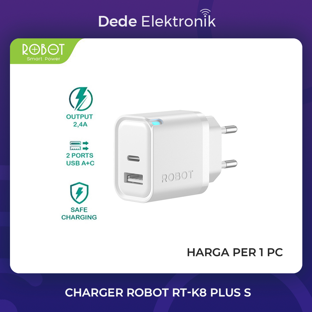 Robot RT-K8 PLUS S 2.4A Dual Output USB-A + USB-C Charger Adaptor
