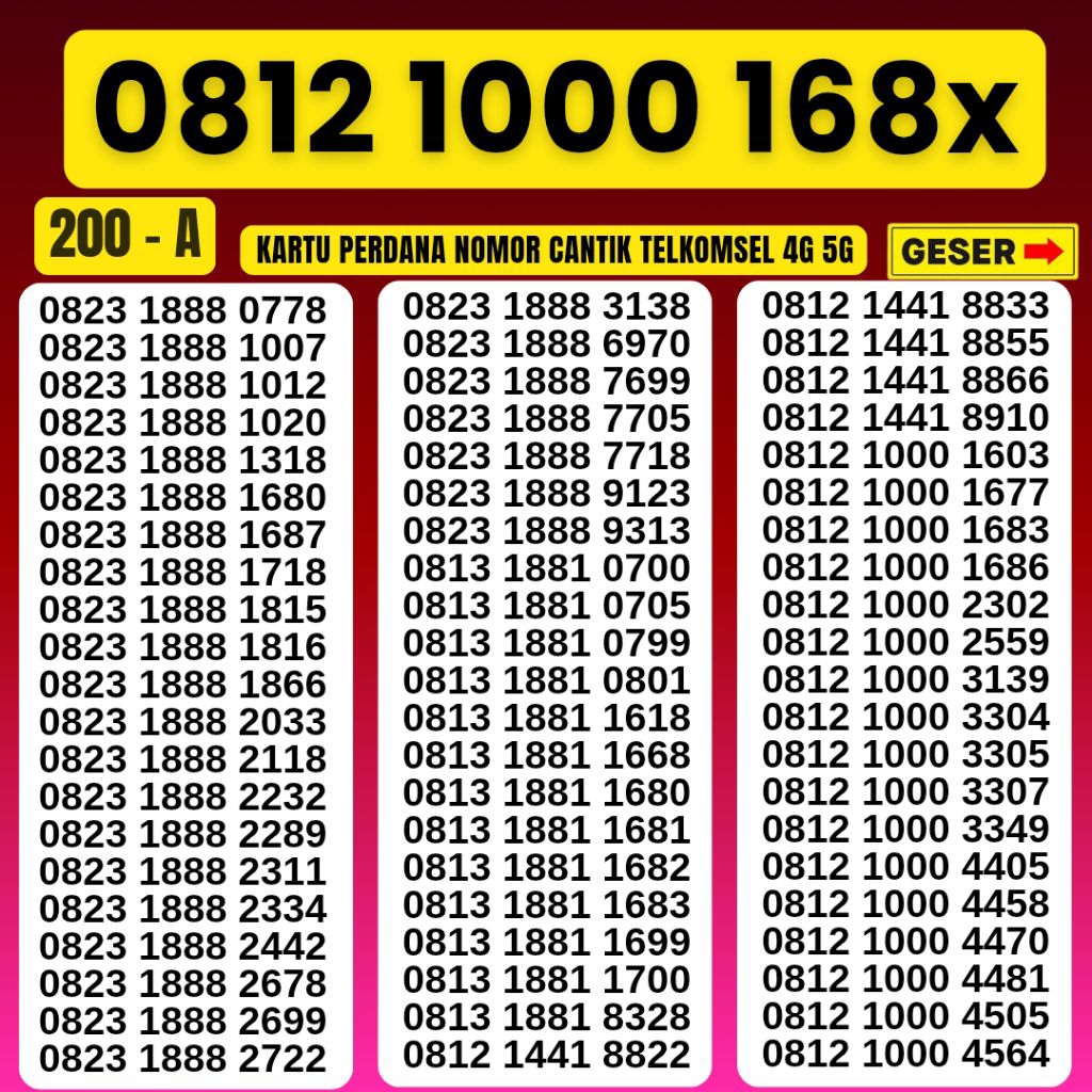 NOMOR CANTIK TELKOMSEL SIMPATI ABAB NOMOR 0812 1000 KARTU PERDANA NOMOR 1000