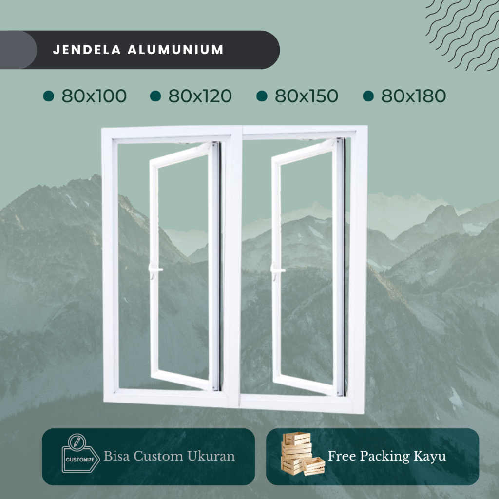 Jendela Alumunium Swing Gandeng 2 pintu 1 arah  Gandeng 80x100 , 80x120 , 80x150 , 80x180
