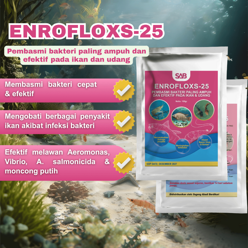 ENROFLOXS 25 100 gram - ENROFLOXS 25 Enrofloxacin HCl Antibiotik Ikan dan Udang - ENROFLOXS