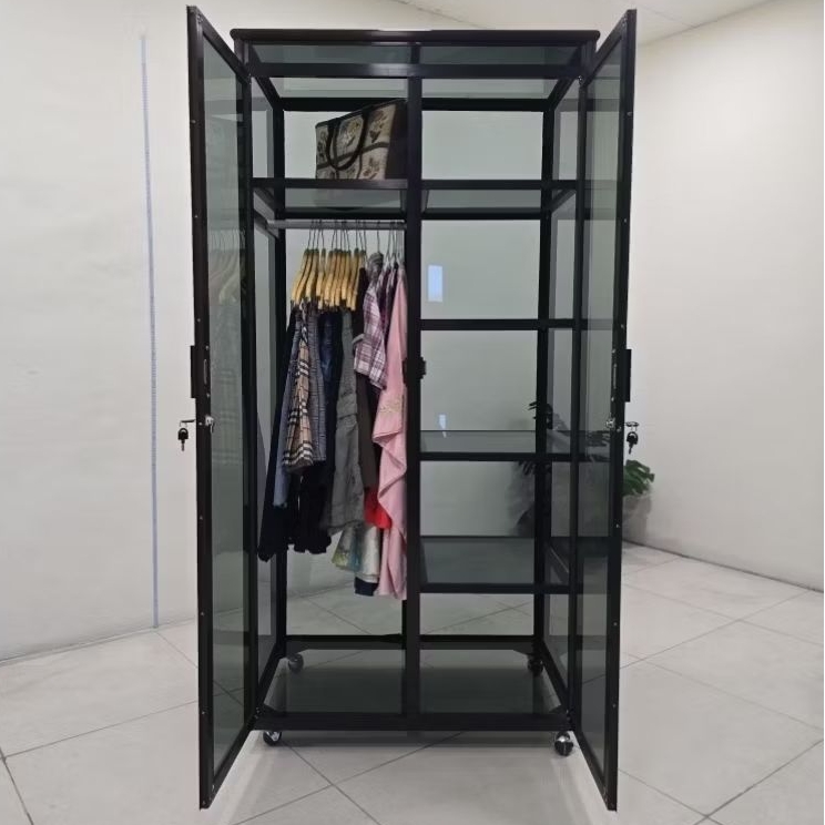 TC ALUMINIUM LB 503 88X55X180 S B W LEMARI RAK BAJU ALUMINIUM 20U SILVER COKLAT PUTIH FULL KACA 3 MM