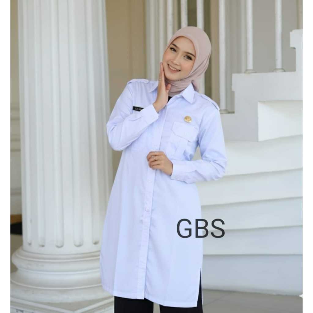 BEST DEALS TUNIK PDH WANITA PUTIH POLOS BAHAN AMERIKAN DRILL TEBAL ADEM DAN HALUS/ SERAGAM PUTIH ASN